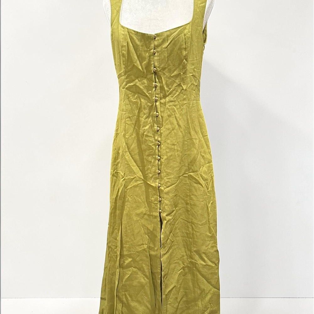ZARA Olive-Tone Linen-Blend Dress with Square Neckline